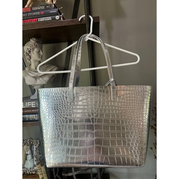 Mansur Gavriel Large Metallic Croc Tote Silver Womens Size OS - Picture 6 of 15